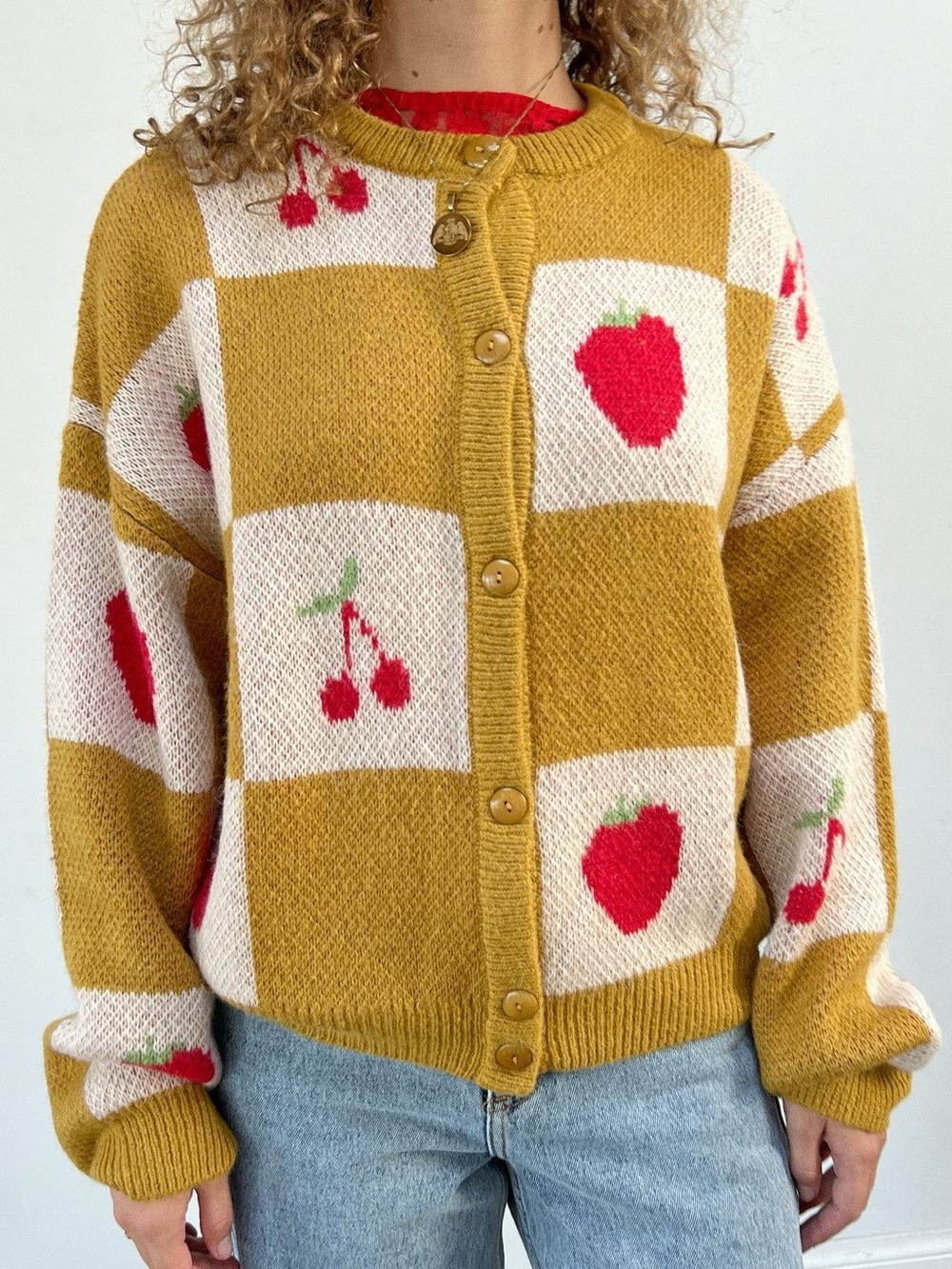 Lisa Says Gah Fruit Check Cardigan Choose Size - Picture 3 of 8